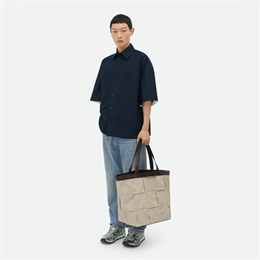 bottega veneta canvas and leather intreccio tote bag #787419